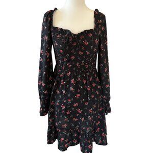 Long Sleeve Black Floral Smocked Dress - XS - Wild Fable